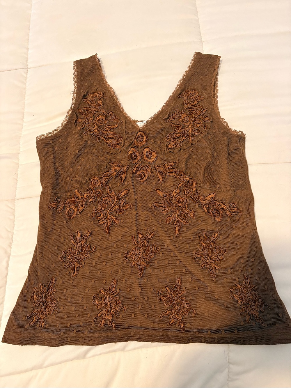 Coldwater Creek Brown Lace Appliqué V-Neck Camisole